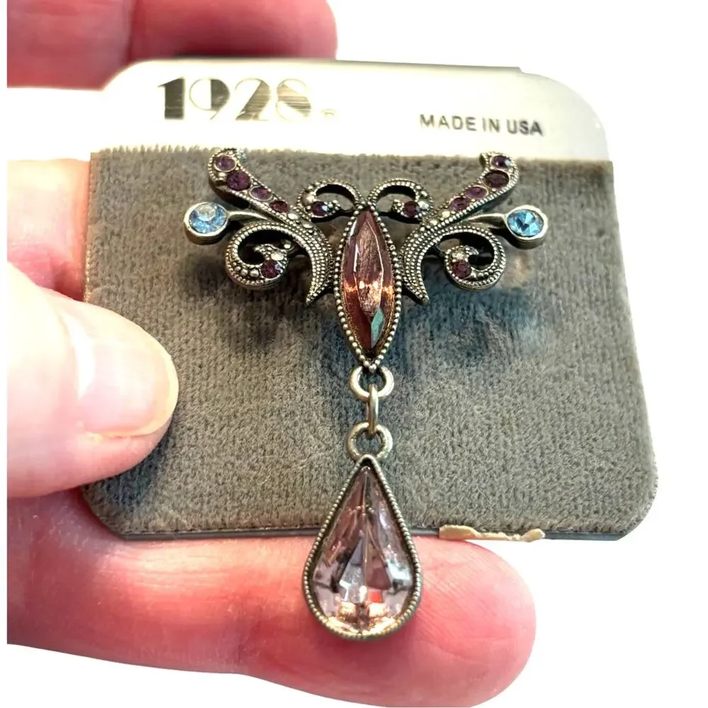 Vintage 1928 Brand brooch ornate teardrop art Nouveau Deco statement 90's chic